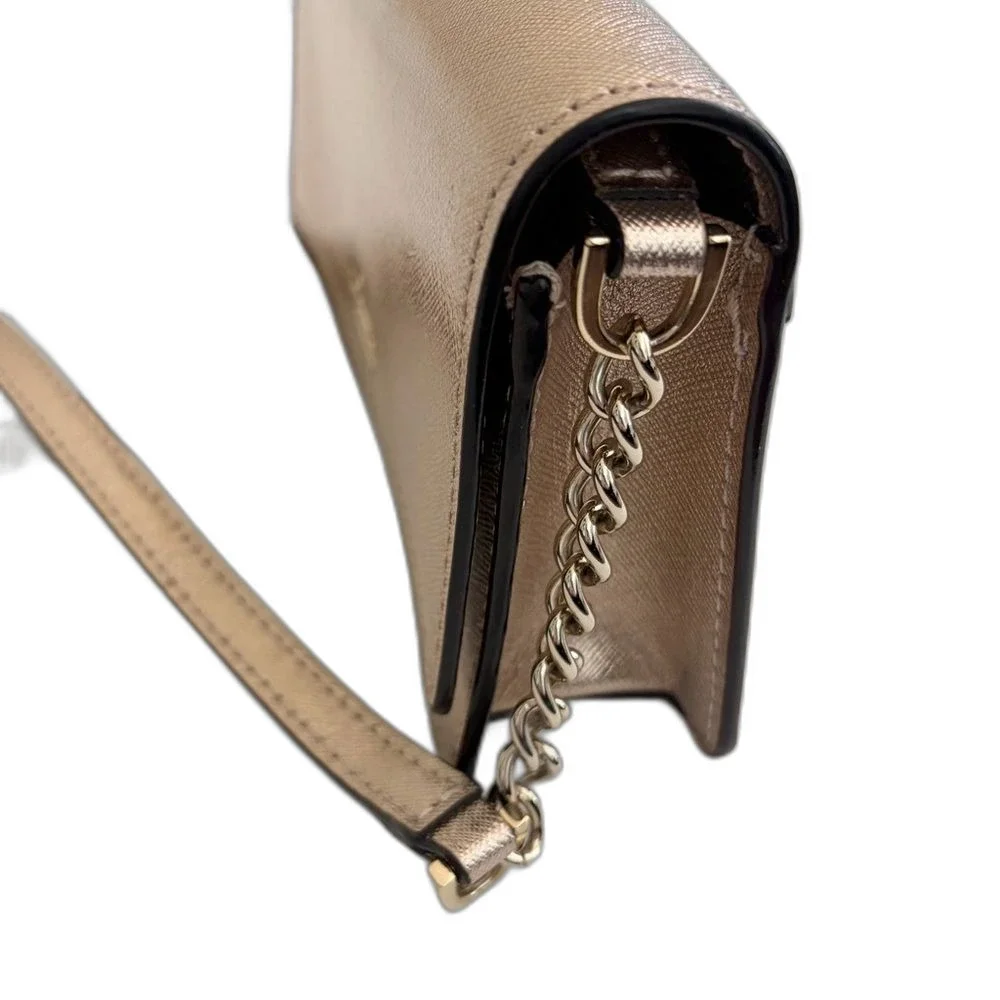 Kate Spade Rose Gold Metallic Leather Flap Crossbody Bag Chain Purse